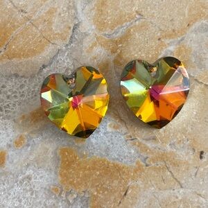 Lot of 2 Vintage Swarovski Hearts top drilled Crystal beads Volcano 12MM ❤️❤️